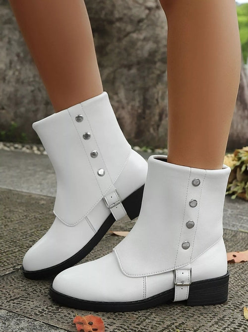 Stylish Buckled Block Heels Boots