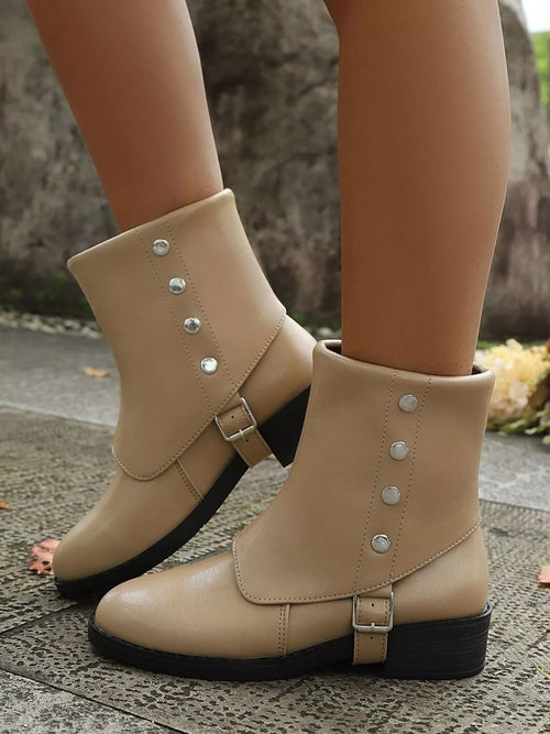 Stylish Buckled Block Heels Boots