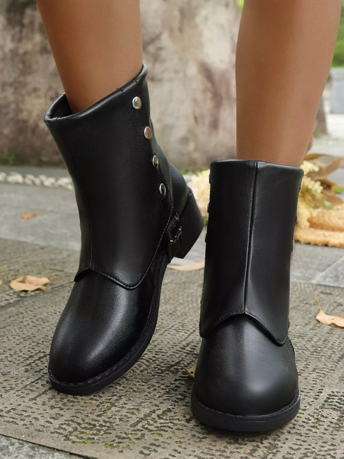Stylish Buckled Block Heels Boots
